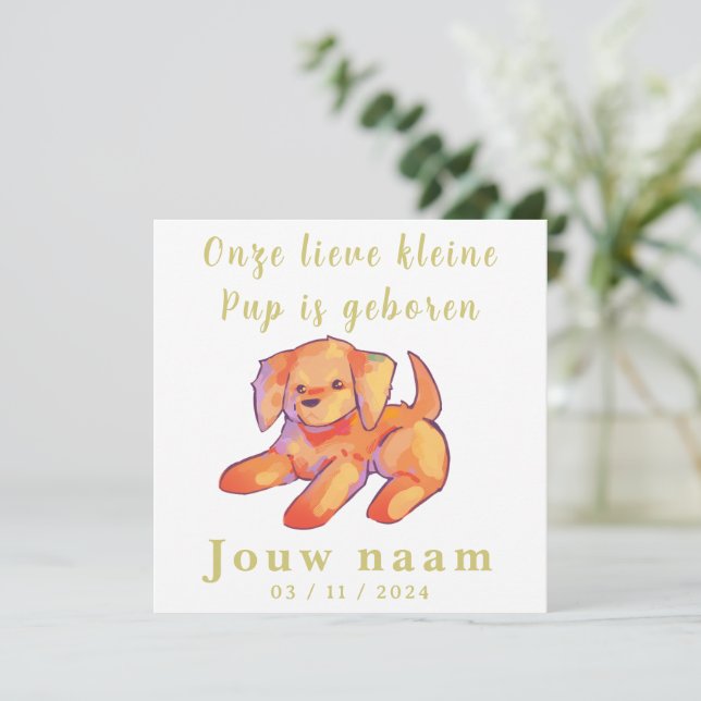 Boy, girl birth card, golden retriever, (Standing Front)