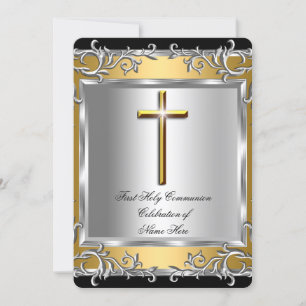 Boy Girl First Holy Communion Silver Gold 2 Invitation