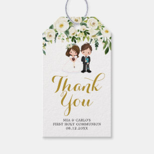 Boy Girl Floral First Communion Thank You Tag
