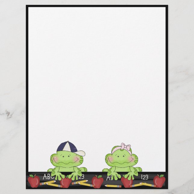 Boy & Girl Frog School Teacher Fun Letterhead (Front)