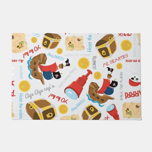 Boy Girl Fun White Party Pirate Pattern Doormat (Front)