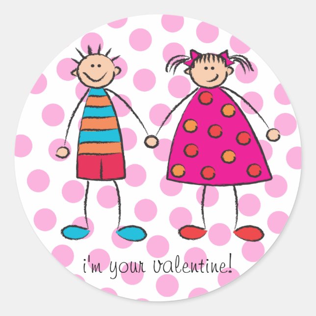 Boy + Girl = Love Cute Valentine Gift Sticker (Front)