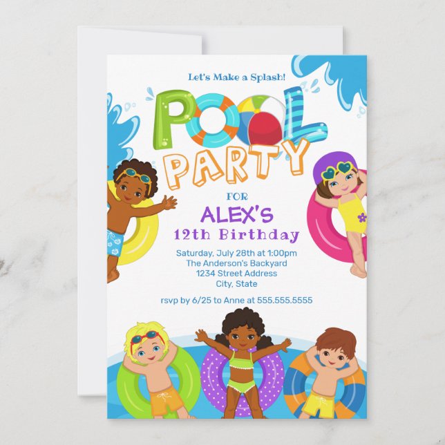 Boy Girl Pool Party 12ème anniversaire Invitation (Devant)