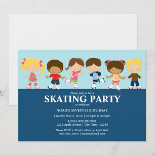 Boy/Girl Skaters Blue Birthday Party Invite