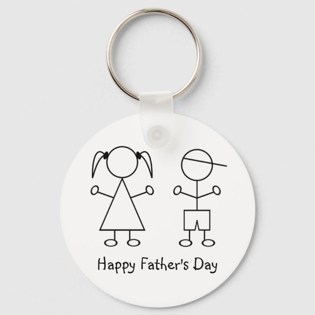 Boy & Girl Stick Figures ~ Happy Father's Day Keychain (Front)