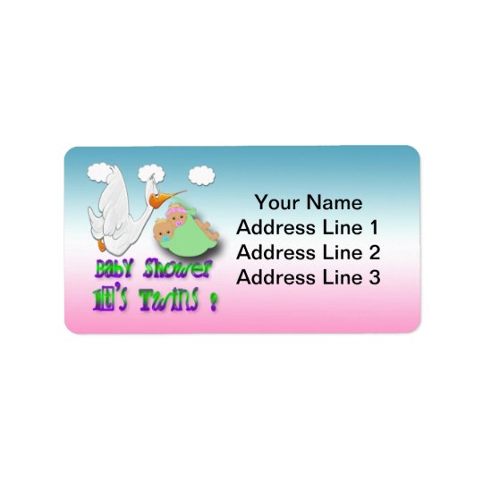 Boy & Girl Twins 2 -Stork Baby Shower Address Labe