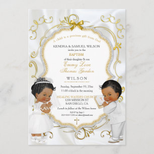 Boy & Girl Twins Baptism Communion Ethnic Invitation
