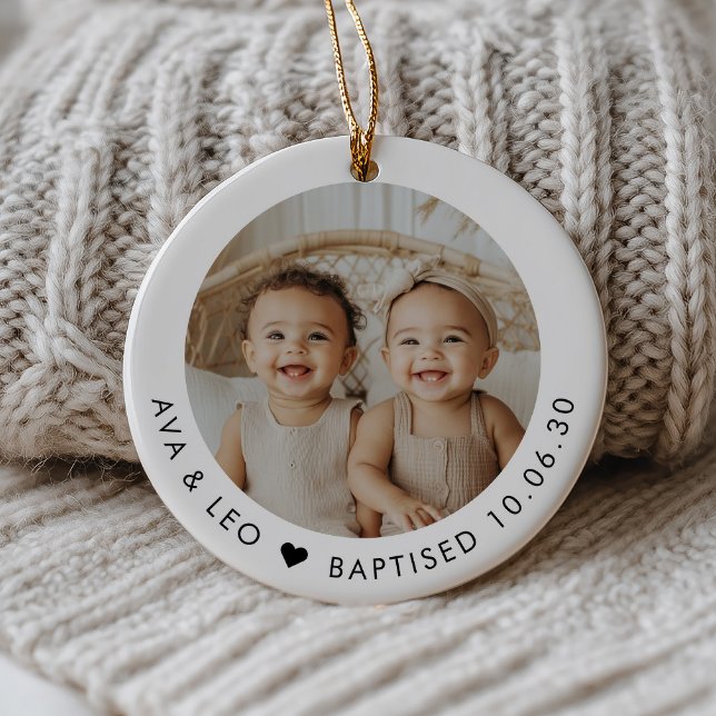 Boy Girl Twins Baptism Photo Keepsake Ceramic Ornament (Zazzle Boy Girl Twins Baptism Photo Keepsake Ceramic Ornament)