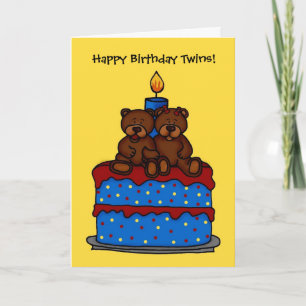 boy-girl twins on birthday cake card