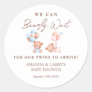 Boy Girl Twins Teddy Bear Baby Shower Classic Round Sticker