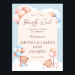 Boy Girl Twins Teddy Bear Baby Shower Welcome Poster<br><div class="desc">This Boy Girl Twins Teddy Bear Baby Shower Welcome Board is perfect for celebrating your twins on the way! We know you can bearly celebrate the joy of having a boy and girl and this welcome sign will bring your guests in with joy and love!</div>