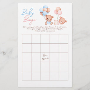 Boy Girl Twins Teddy Bear BINGO Baby Shower Game Flyer