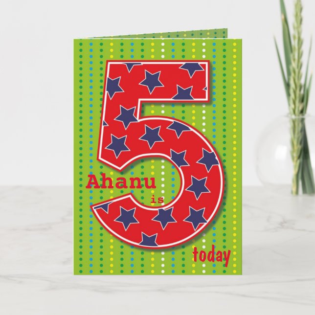 Boy/Girls Birthday Card - Five Today (Front)