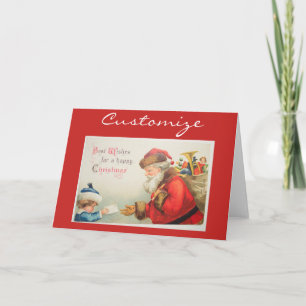 Boy giving letter to Santa Thunder_Cove Vintage Holiday Card