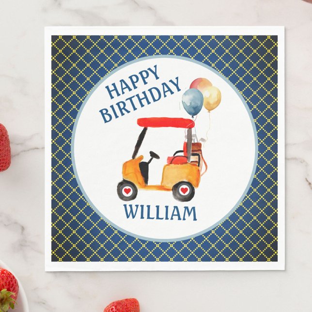 Boy Golf Theme Blue Red Yellow Personalized   Napkin (Creator Uploaded)
