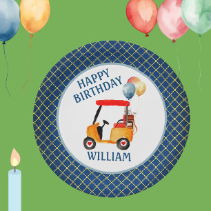Boy Golf Theme Blue Red Yellow Personalized   Paper Plate