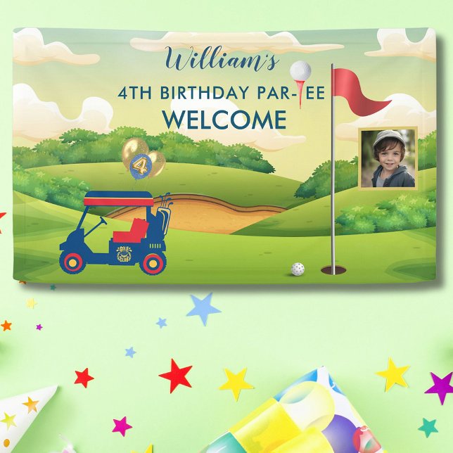 Boy Golf Theme Photo 4th Birthday Party  Banner (Creator Uploaded)