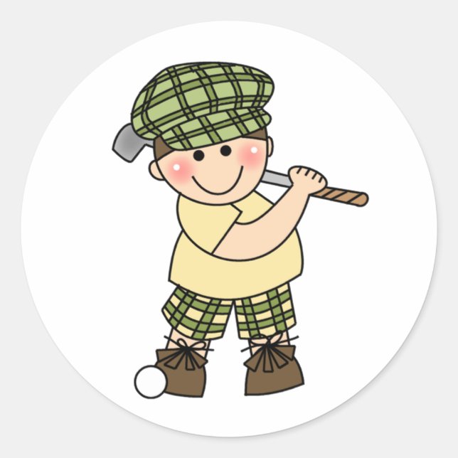 Boy Golfer Classic Round Sticker (Front)
