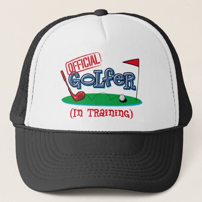 Boy Golfer In Training Trucker Hat (Front)