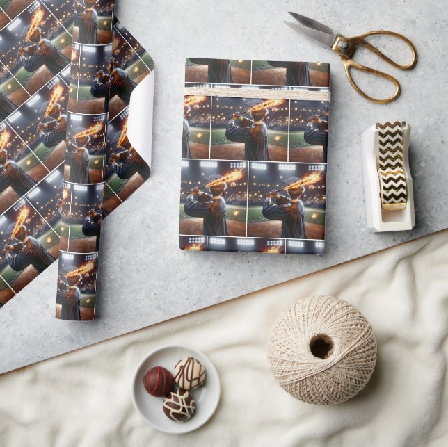 Boy Graduate Swinging a Flaming Baseball Bat Wrapping Paper (Crafts)