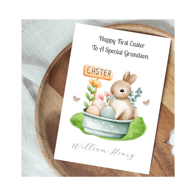 Boy Grandson First Easter Bunny Rabbit Card (Creator Uploaded)