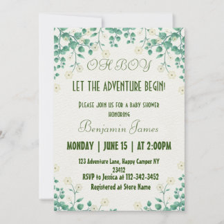 boy green and white Baby Shower Invitation