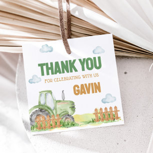 Boy Green Tractor Birthday Party Square Favour Tags