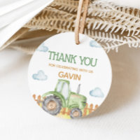 Boy Green Tractor Farm Birthday Party Round