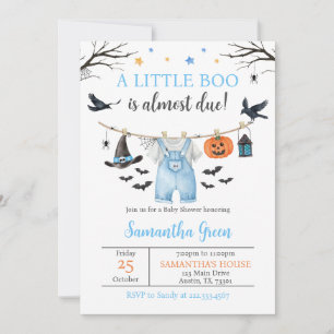 Boy Halloween Clothesline Little Boo Baby Shower Invitation