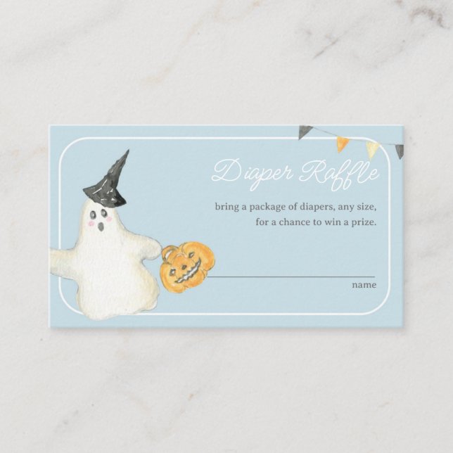 Boy Halloween Ghost Baby Shower Diaper Raffle Enclosure Card (Front)