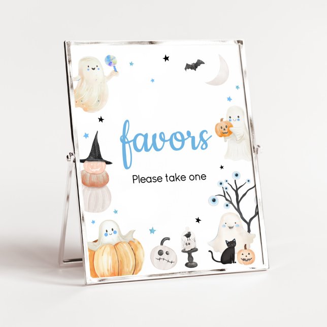 Boy Halloween Little Boo Baby Shower Favours Poster (A Little Boo Baby Shower Favors Sign)