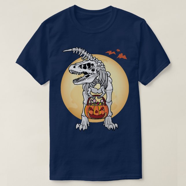 Boy Halloween-Shirt Dinosaur Skeleton Pumpkin-Shir T-Shirt (Design Front)
