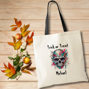 Boy Halloween Trick or Treat bag Abstract Skull 