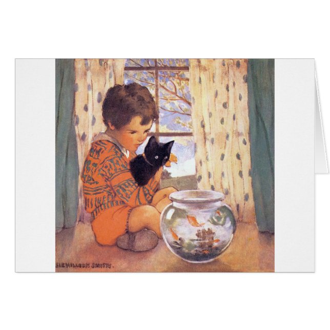 Boy holding a Black cat, Jessie Willcox Smith (Front Horizontal)