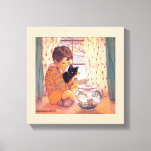 Boy holding a Black cat, Jessie Willcox Smith Canvas Print