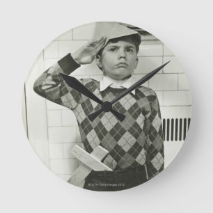 Boy Holding a Wooden Sword Round Clock