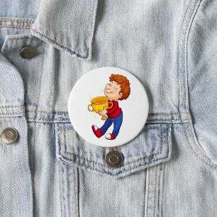 Boy Holding Golden Trophy Award Winner 3 Inch Round Button