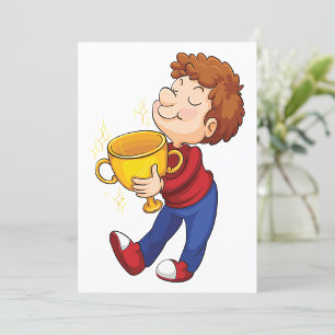 Boy Holding Golden Trophy Award Winner Invitation