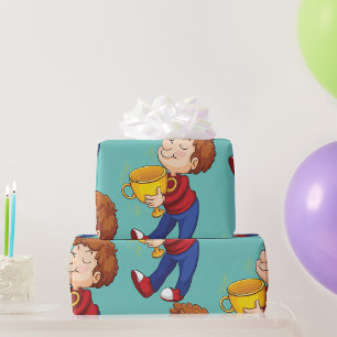 Boy Holding Golden Trophy Award Winner Wrapping Paper