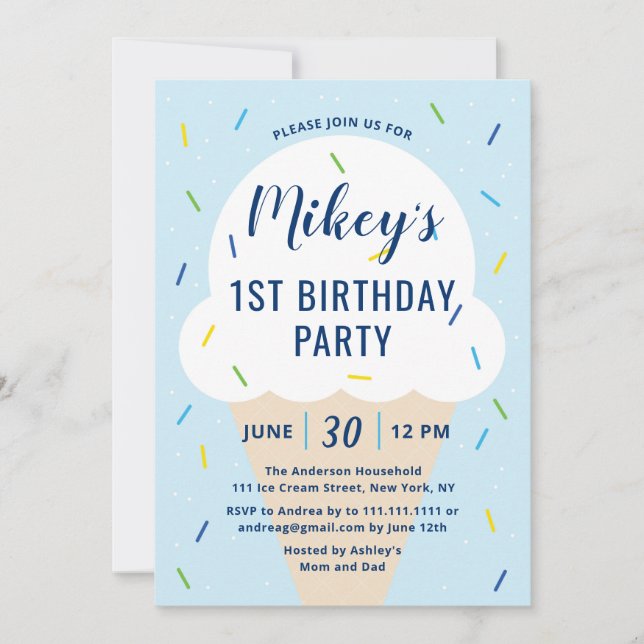 Boy Ice Cream Anniversaire Fête Invitation (Devant)