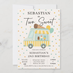 Boy Ice Cream Truck 2nd Birthday Party Invitation