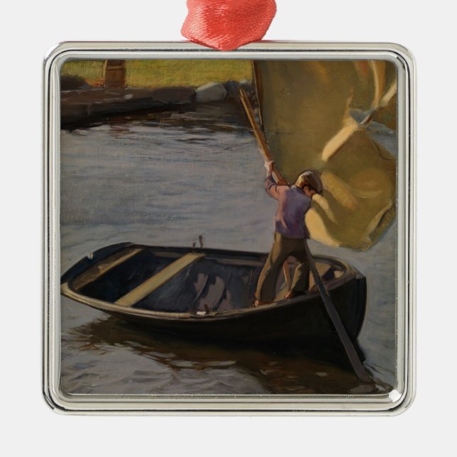 Boy in a Sailboat on the River (by Magnus Enckell) Metal Ornament (Front)