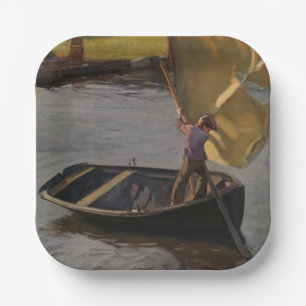 Boy in a Sailboat on the River (by Magnus Enckell) Paper Plate