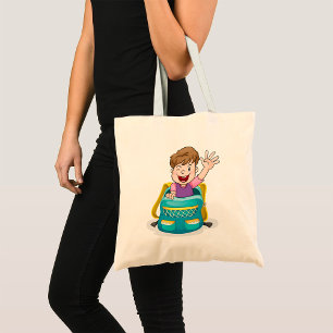 Boy in Backpack Waving Fun School Kid Tote Bag