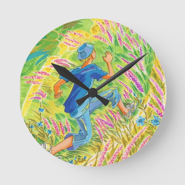 Boy in Lavender Field Round Clock (Front)