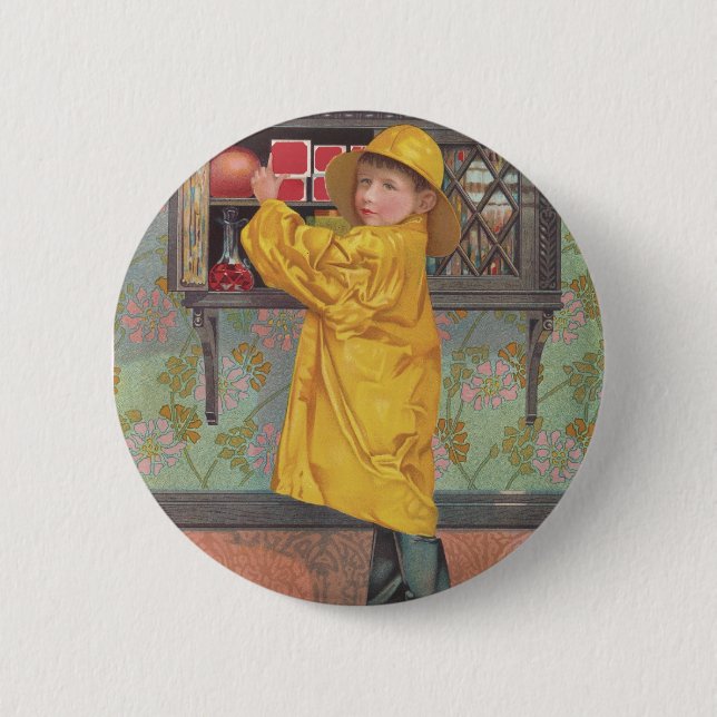 Boy in Raincoat 2 Inch Round Button (Front)