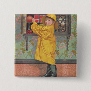 Boy in Raincoat 2 Inch Square Button