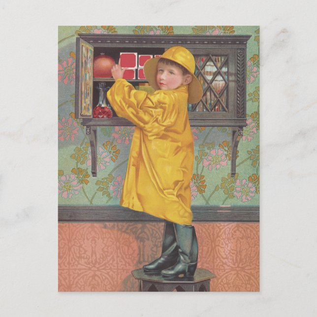 Boy in Raincoat Postcard (Front)