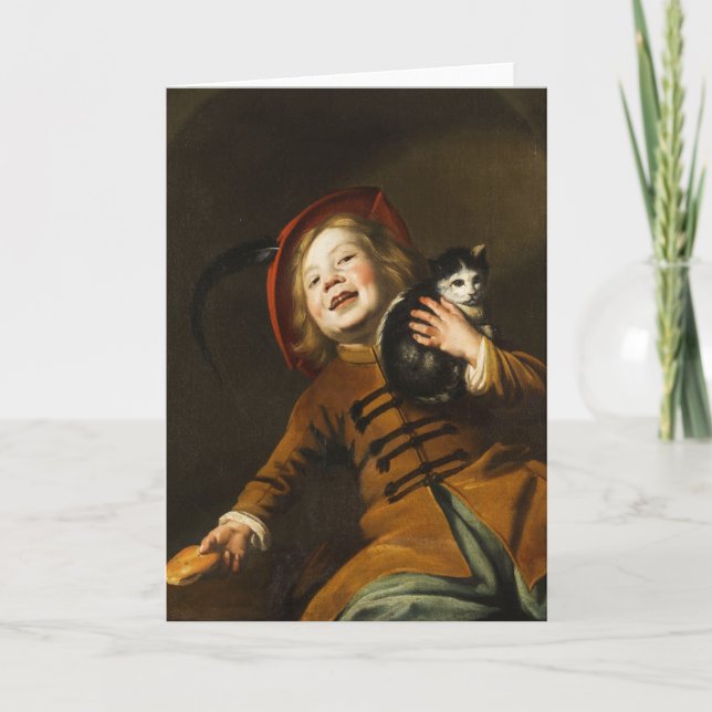 Boy in Red Cap Holding Kitten by Judith Leyster Card (Front)