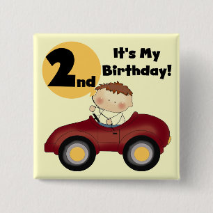 Boy in Red Car 2nd Birthday Tshirts and Gifts 2 Inch Square Button